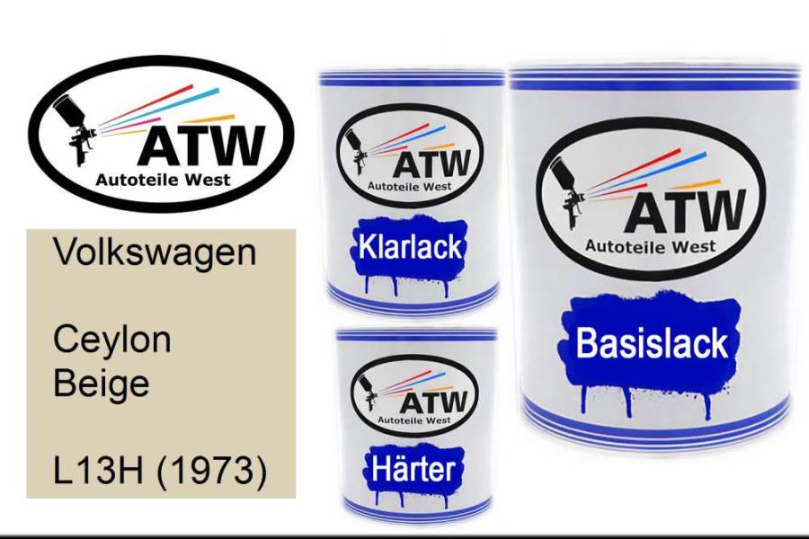 Volkswagen, Ceylon Beige, L13H (1973): 1L Lackdose + 1L Klarlack + 500ml Härter - Set, von ATW Autoteile West.